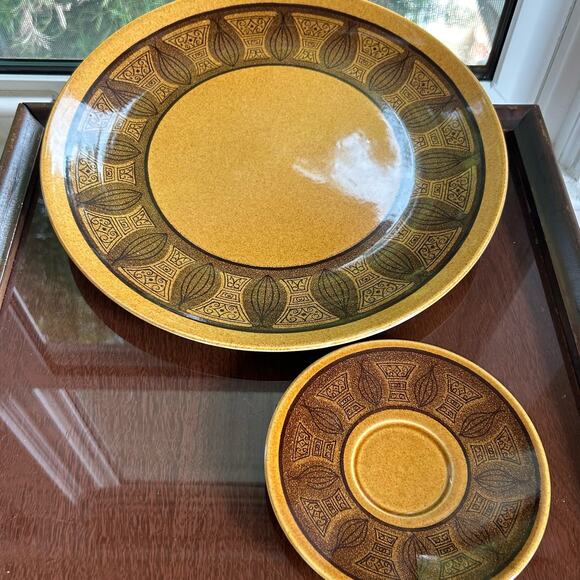 Vintage Taylor Smith & Taylor Cannes Atomic Onion Brown Plates 12" & 6” MCM - Picture 10 of 13